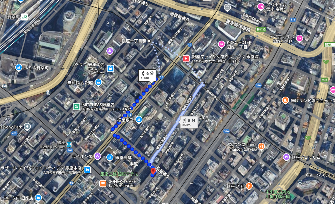 銀座一丁目駅からのルート